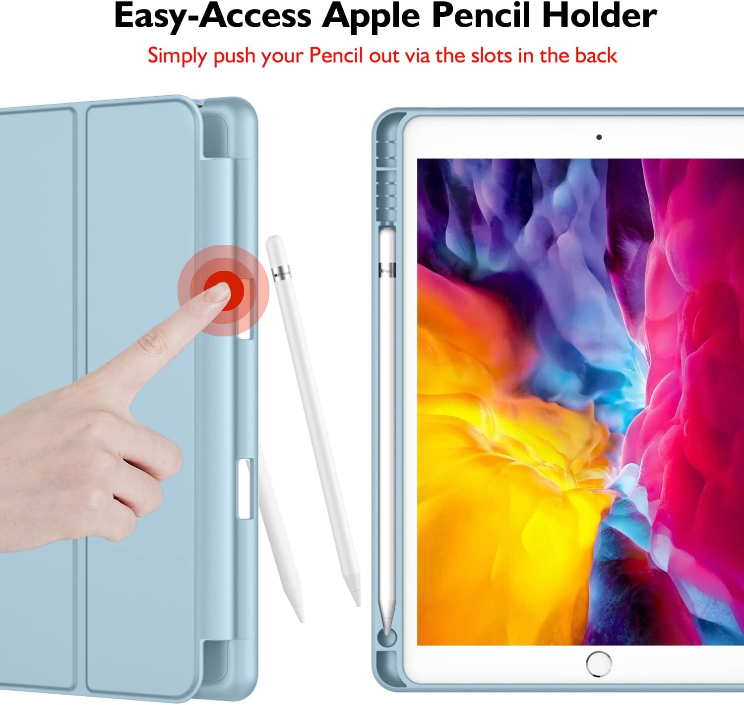 iMieet Funda para iPad 9.7 (modelo 20182017, 65 generación), funda inteligente con portalápices y parte trasera de silicona suave de piel de bebé y