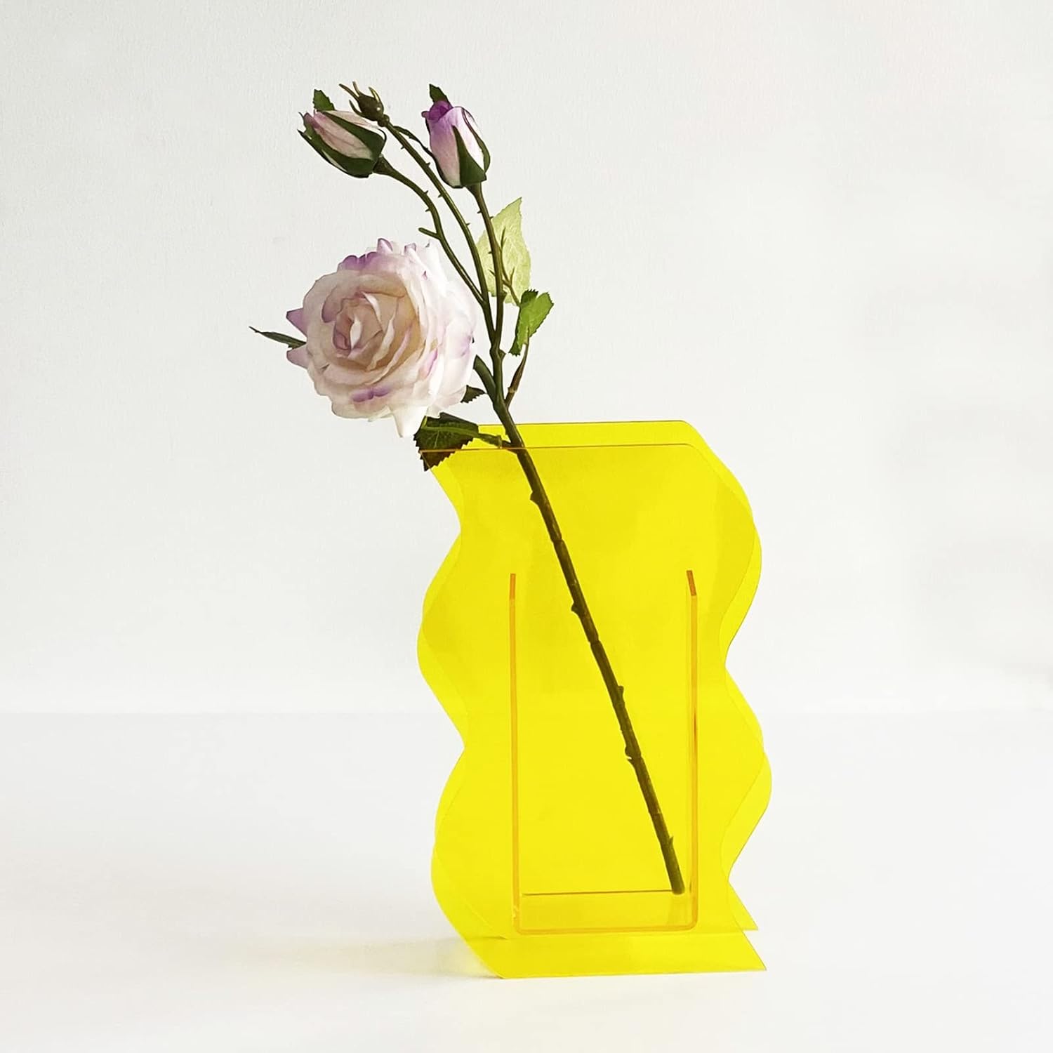 Jarrón moderno de acrílico geométrico, florero especial con forma de onda, decoración única de escritorio, contenedor floral para decoración del