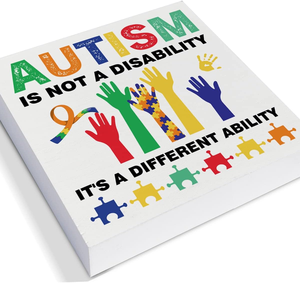 Cartel decorativo de madera para la conciencia del autismo, el autismo no es una discapacidad, es una capacidad diferente, placa de madera para