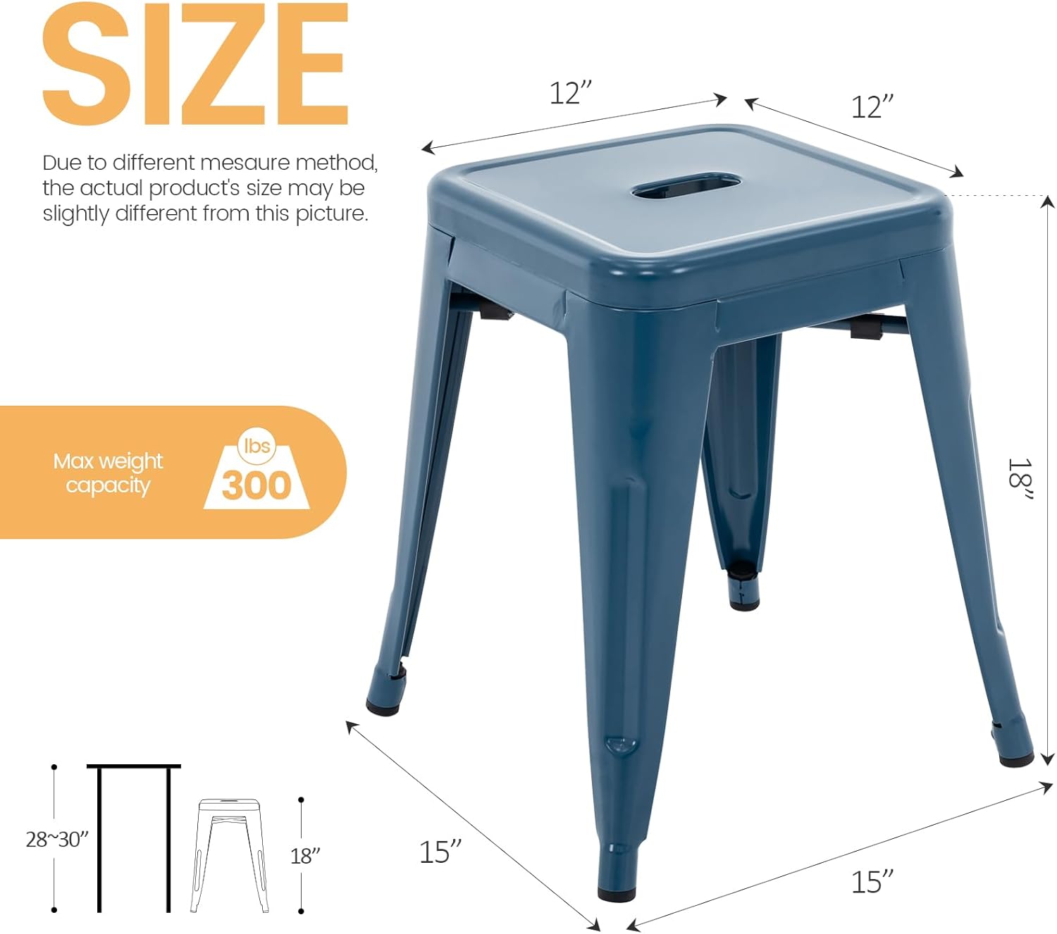 Brage Living Juego de 4 taburetes industriales de metal de 18 pulgadas, taburetes apilables para aula, sillas de comedor de metal sin espalda para
