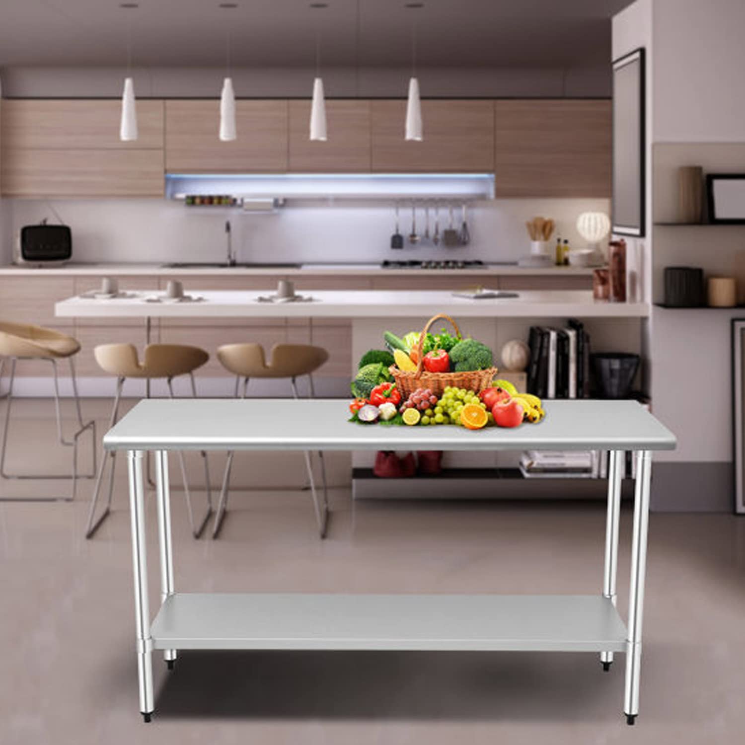 Mesa de trabajo de acero inoxidable con estante inferior, mesa de trabajo y preparación de cocina comercial de 30 x 24 pulgadas para restaurante,