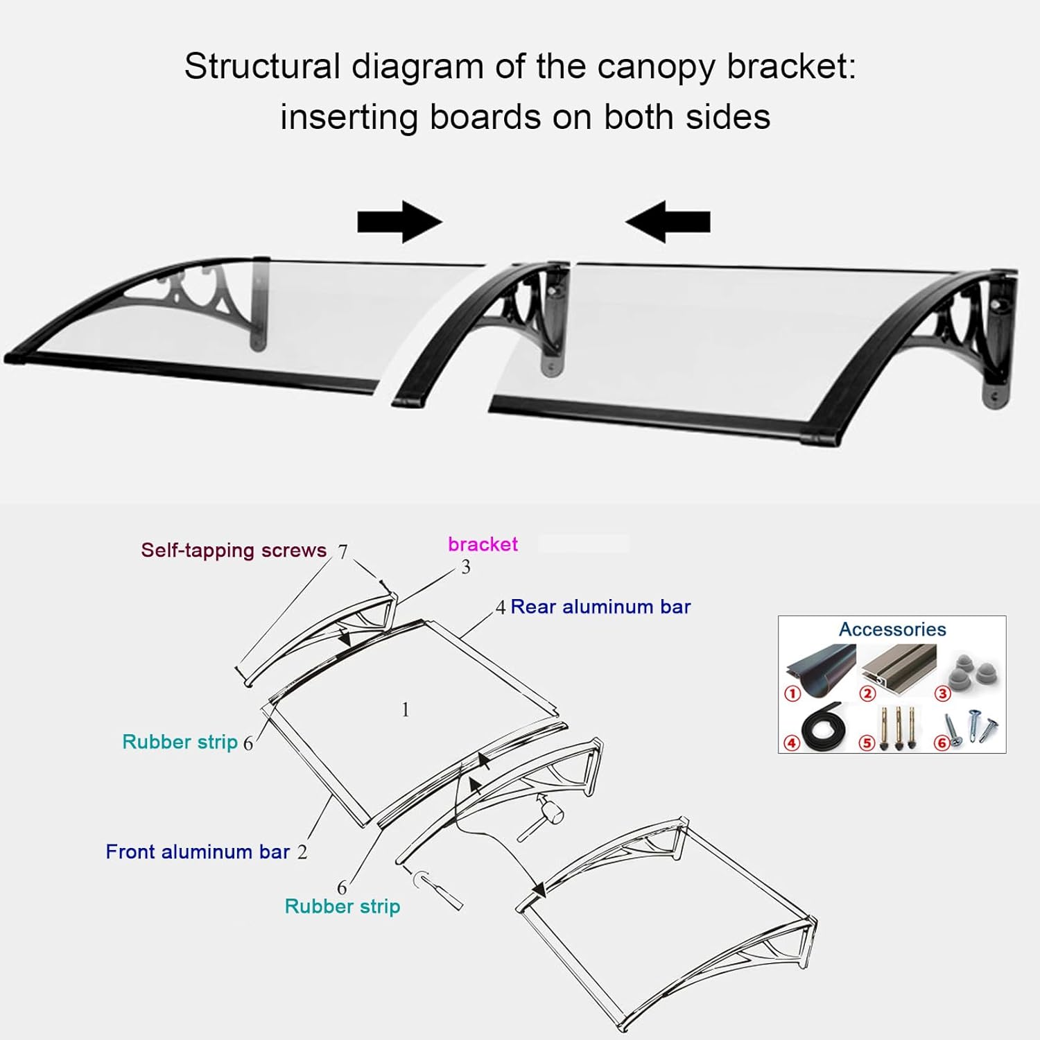 Toldo para puerta delantera, patio, porche, toldo de protección contra la lluvia y la nieve, cubierta de protección contra la lluvia para ventana,