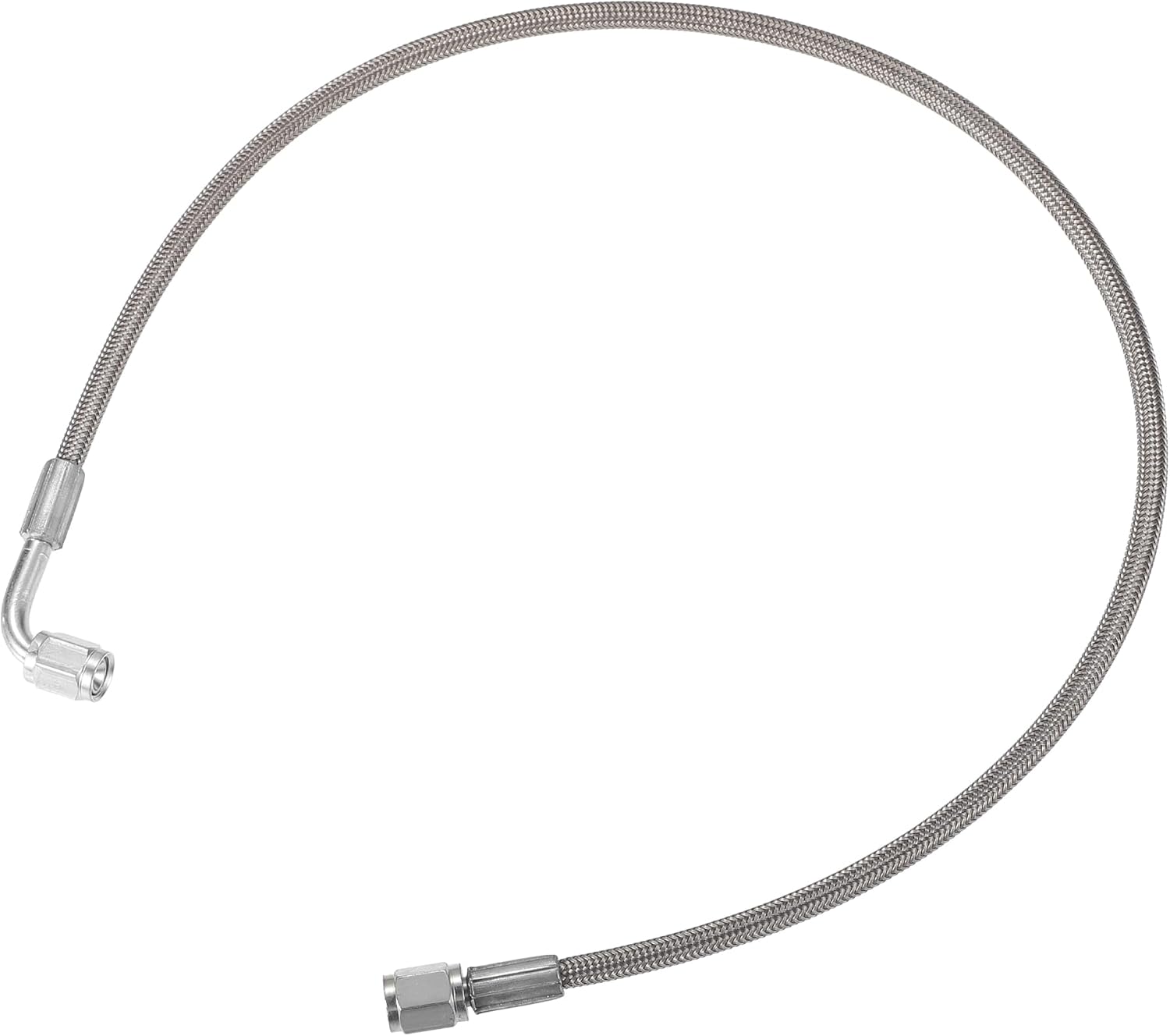 AN3 – Línea de alimentación de aceite turbo de acero trenzado de 90 grados a extremo de manguera recto, turbocompresor remoto de 24 pulgadas, línea