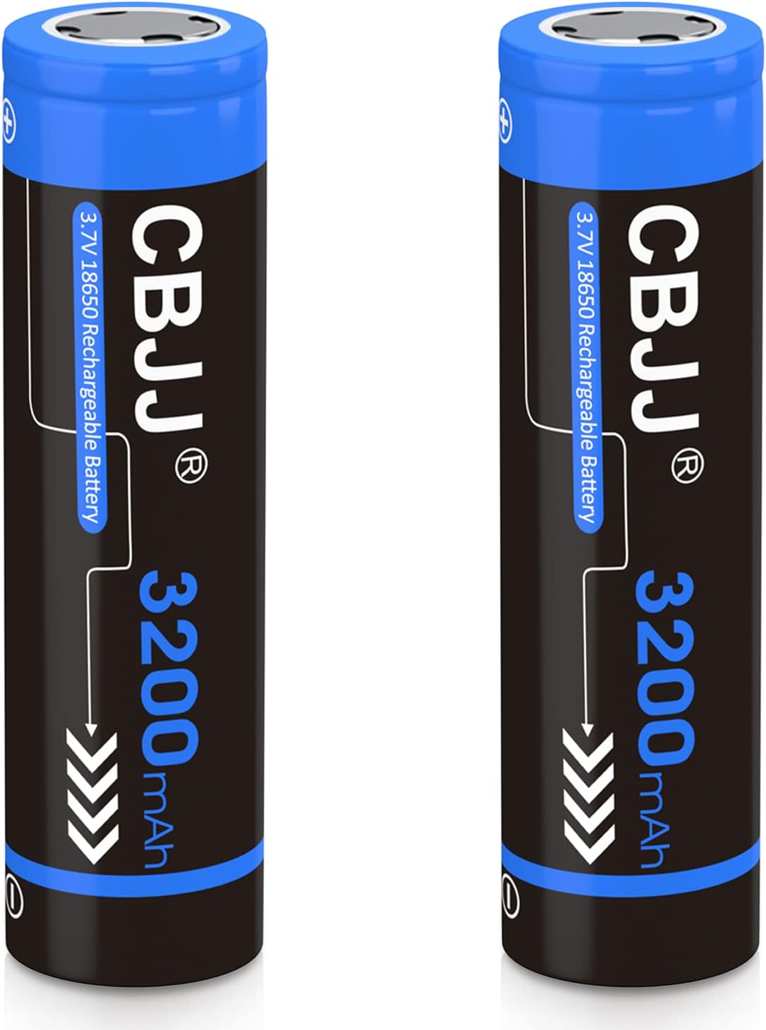 Batería recargable 18650 de 3.7 voltios 3200 mAh 18650 batería 3.7 V 18650 de parte superior plana para linternas, faros (2 unidades, azul)
