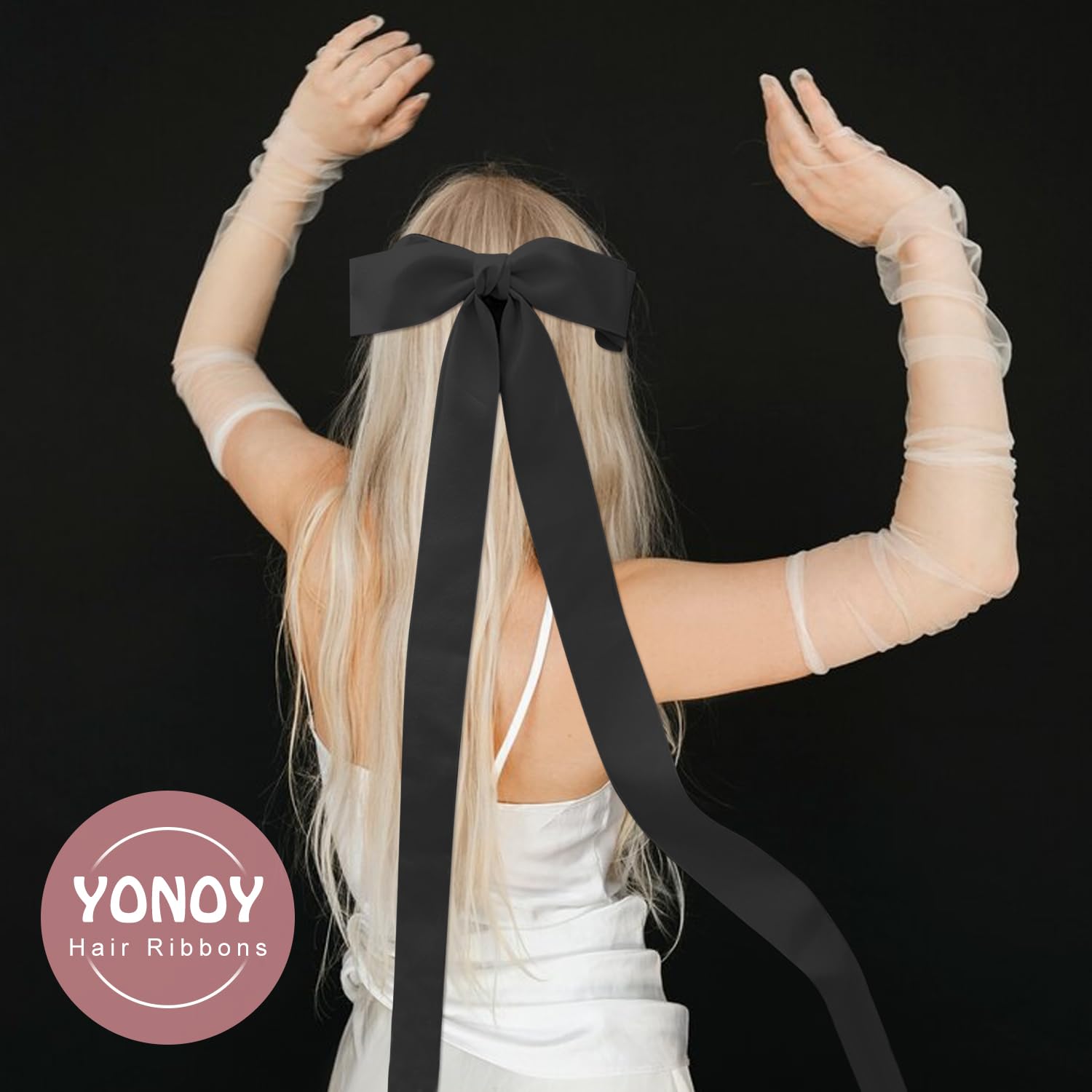YONOY 6 lazos para el pelo para mujer, pinzas para el pelo, lazos de metal, pasador francés con cola ultra larga, cinta de satén, horquilla para