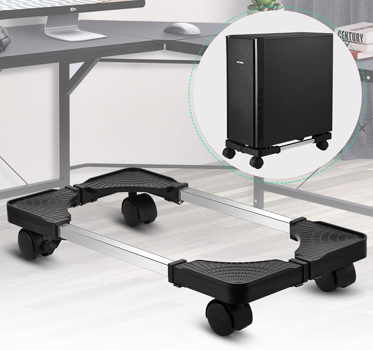 Soporte de torre de computadora, soporte ajustable para CPU móvil con ruedas giratorias, soporte de torre de PC premium para alfombra de suelo,