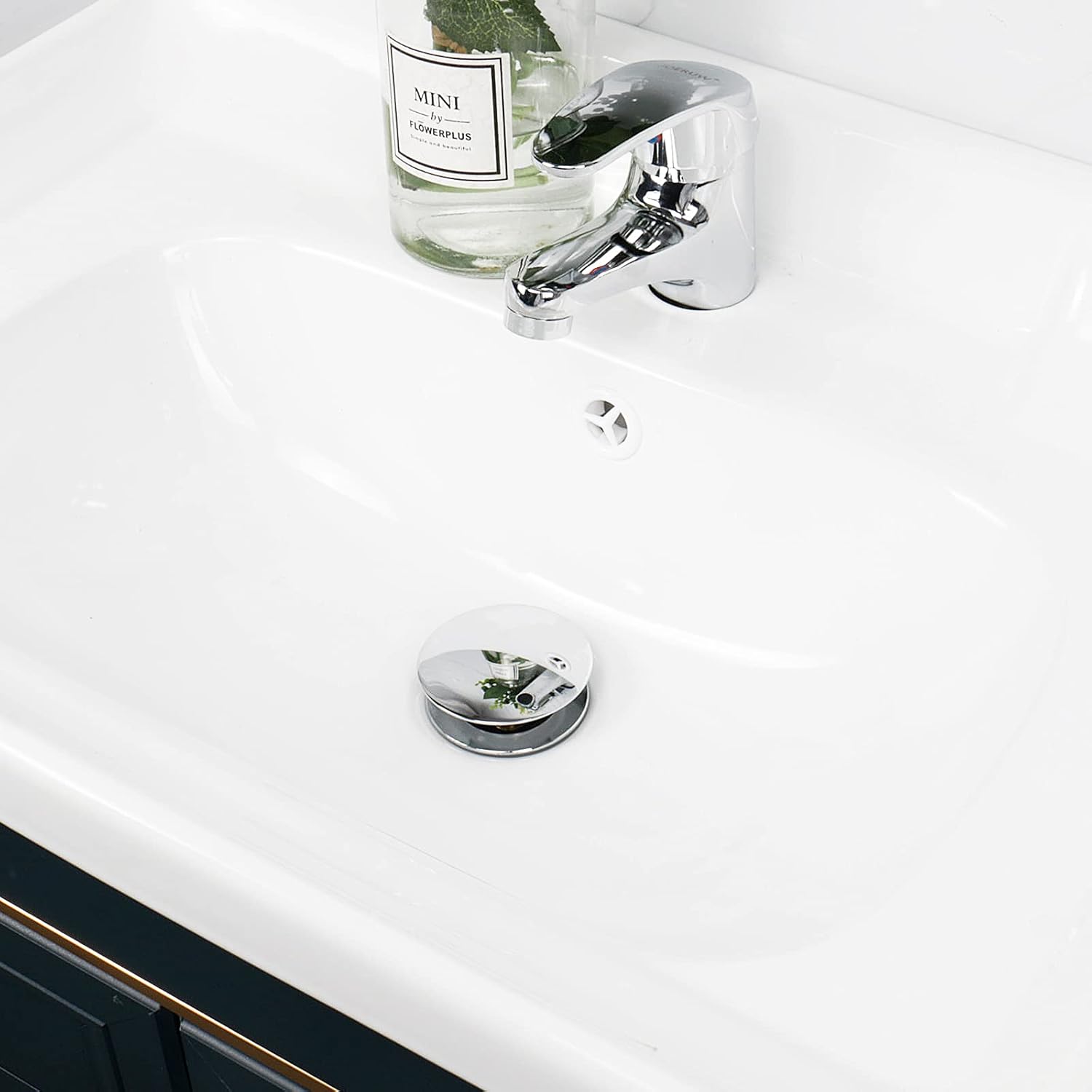 NearMoon Drenaje desplegable de baño, colador de drenaje de latón para montaje de baño, tapón de fregadero, antiobstrucción (con desbordamiento,