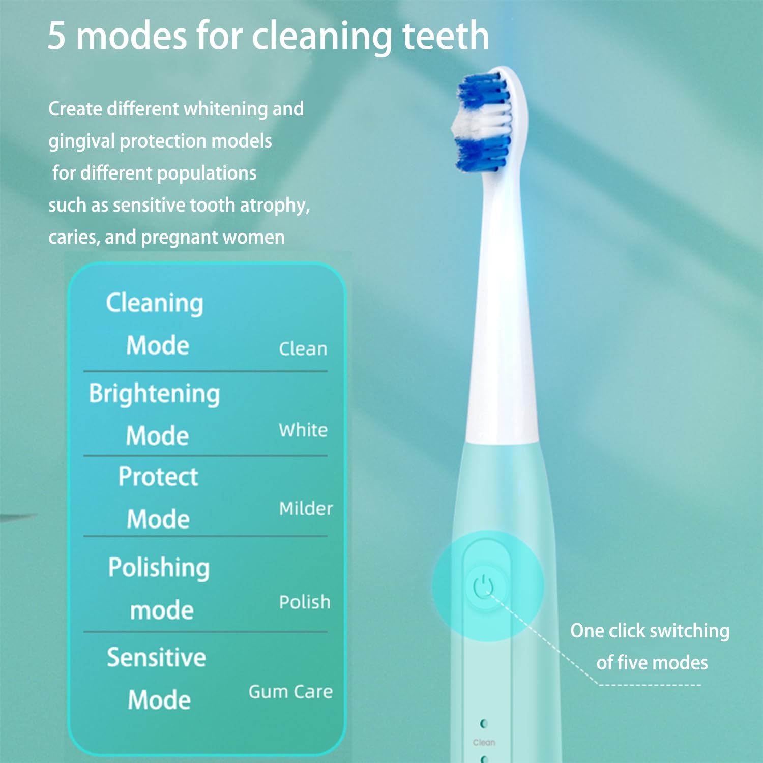 Adulto Cepillo de dientes eléctrico para niños, 6 cepillos de dientes eléctricos de limpieza profunda con 5 modos, carga rápida durante 4 horas,