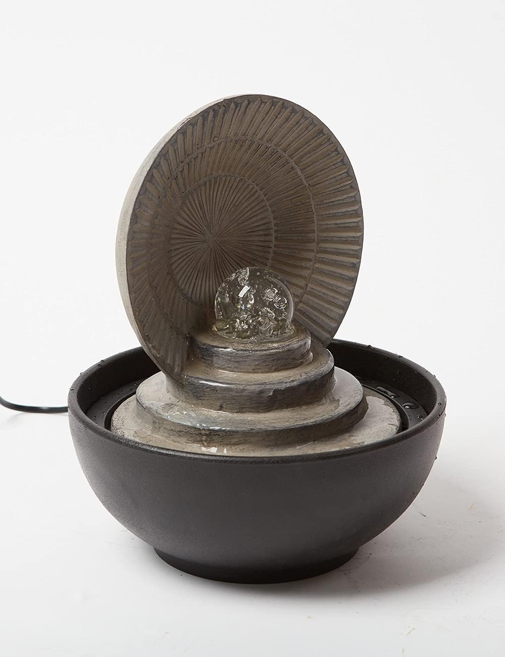SEINHIJO Fuente de agua de mesa para interiores, Fengshui, cascada en cascada, centro de mesa de poliresina, decoración de luces LED, bola rodante