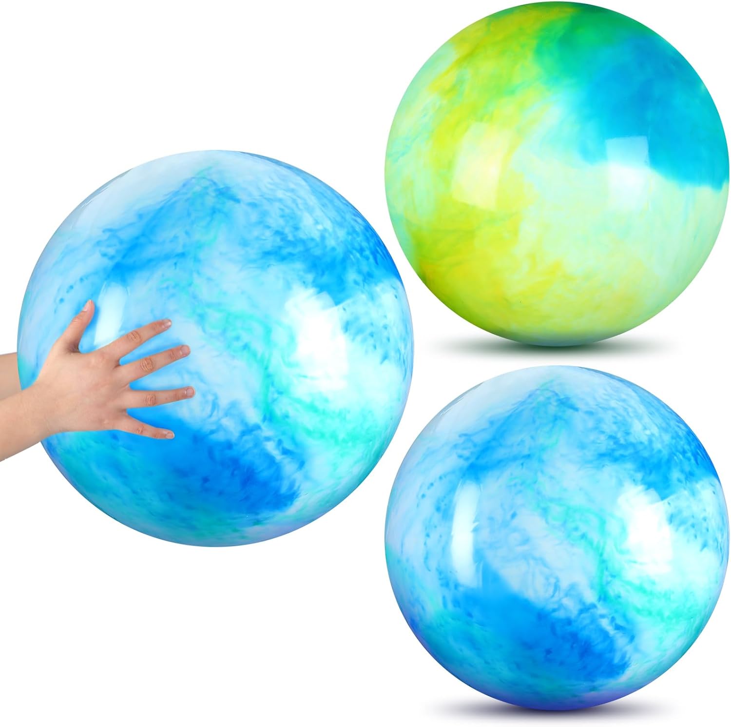 Deekin 2 bolas hinchables marmoleadas de 15 pulgadas y 18 pulgadas, bolas inflables de goma grandes para patio de juegos, bolas sensoriales para