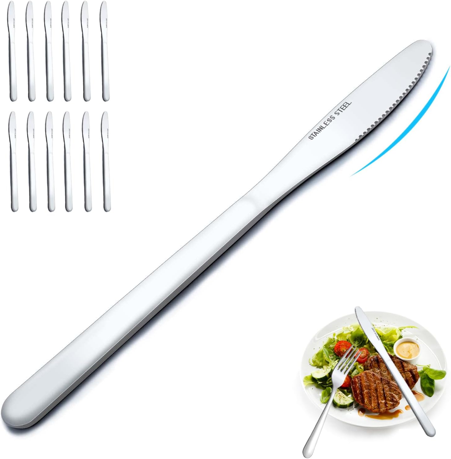 Juego de cuchillos de mesa de 12 piezas, juego de cuchillos de mesa de 8.1 pulgadas, cuchillo de mantequilla duradero, cuchillo de cena de acero