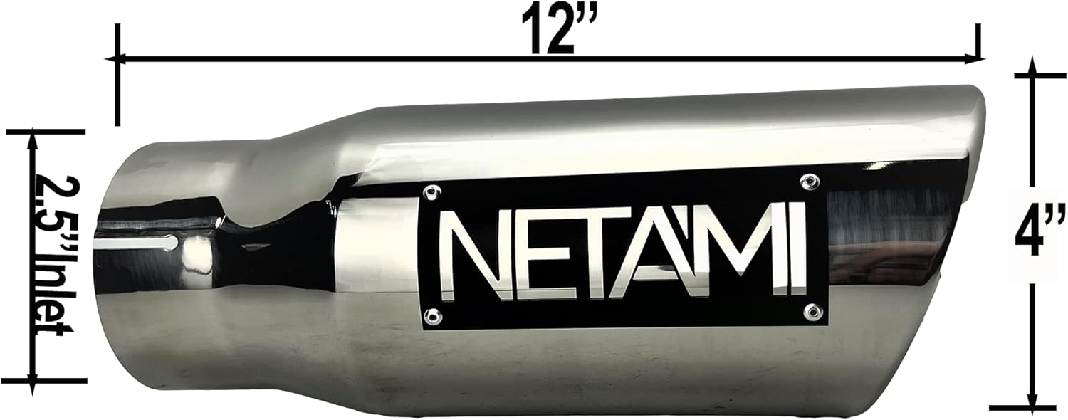 NETAMI Punta de escape de 2.5″ a 4″ Abrazadera de pulido de cromo con borde enrollado de acero inoxidable