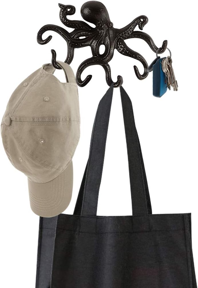 MDLUU Gancho de pulpo – Soporte náutico para llaves de pared, gancho de hierro fundido antiguo para abrigo, toalla de mano, bata de baño, chaqueta