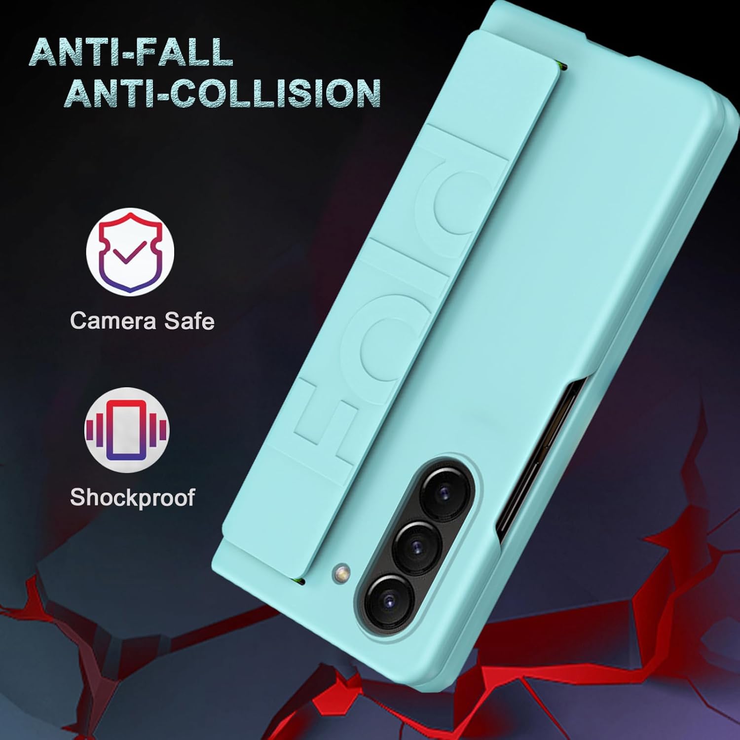 NINKI Funda compatible con correa de mano para Samsung Galaxy Z Fold 5, para mujeres y hombres, ultra delgada y fina, a prueba de golpes, funda