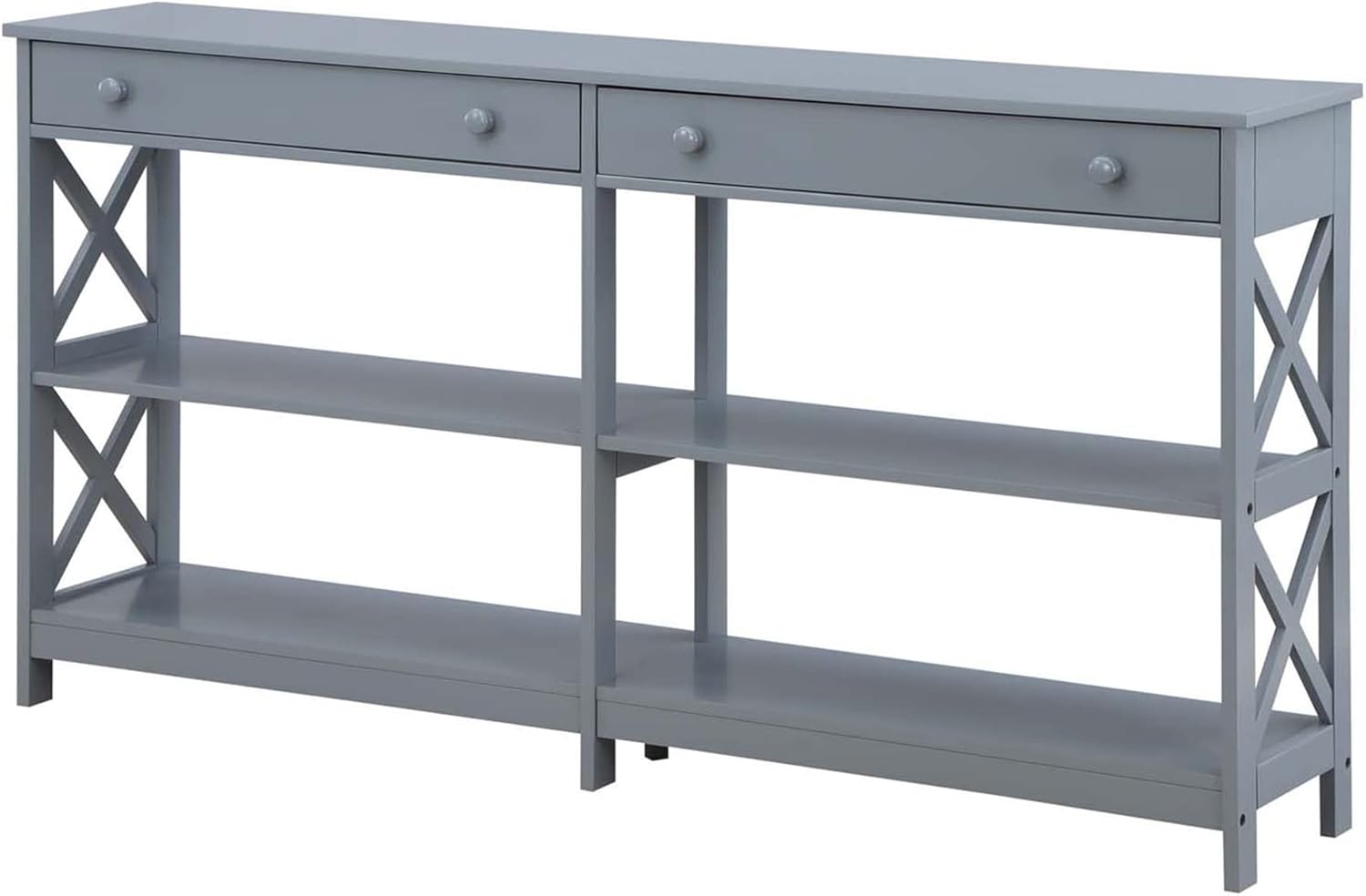Convenience Concepts Oxford – Mesa consola con 2 cajones de 60 pulgadas con estantes, 60 pulgadas, color gris