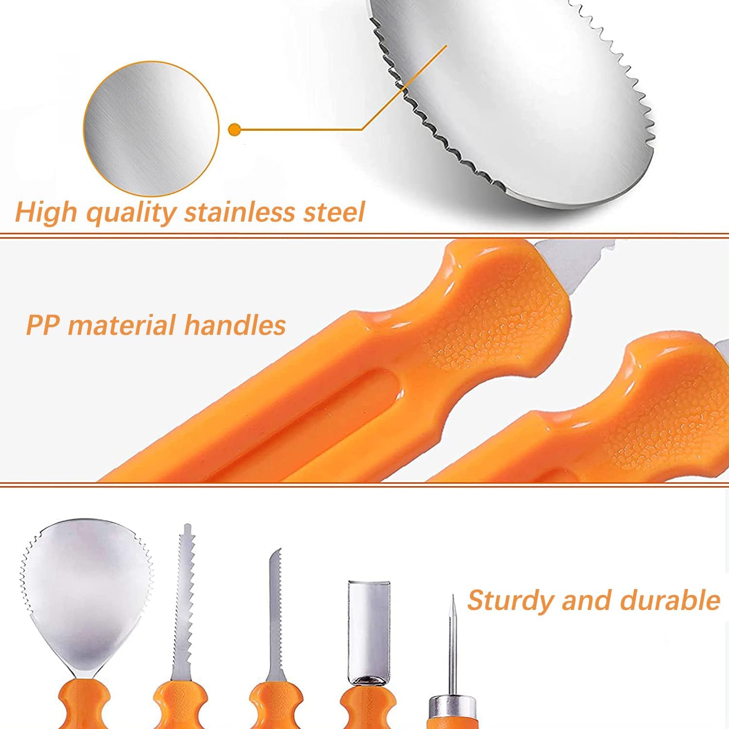 Kit de tallado de calabaza, herramientas de Halloween, juego profesional de tallado de 15 piezas, acero inoxidable de doble cara, herramienta de