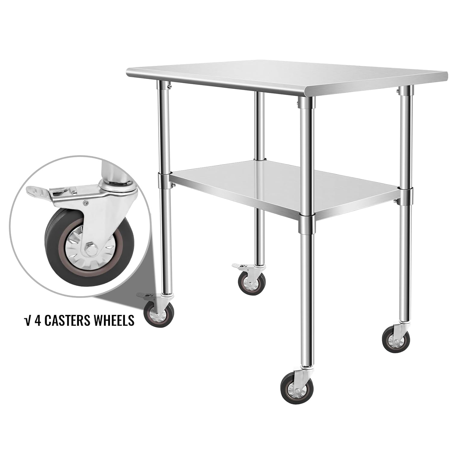 OUKIDR Mesa de trabajo de 36 x 24 pulgadas, mesa de acero inoxidable resistente para preparación con 4 ruedas para cocina comercial, restaurante,