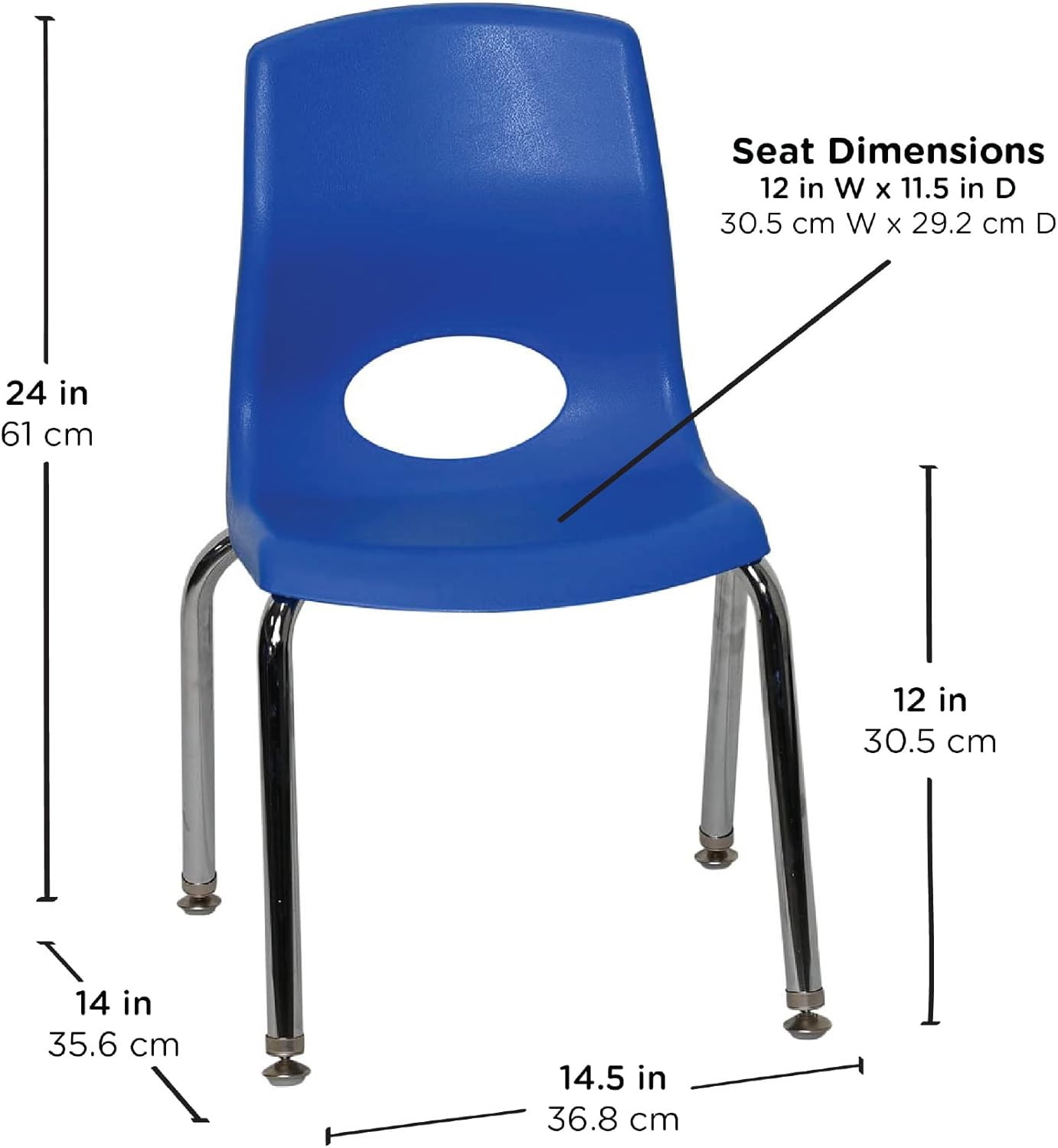 Angeles H, azul con patas cromadas, paquete de 4 sillas MyPosture para niños, 12 pulgadas