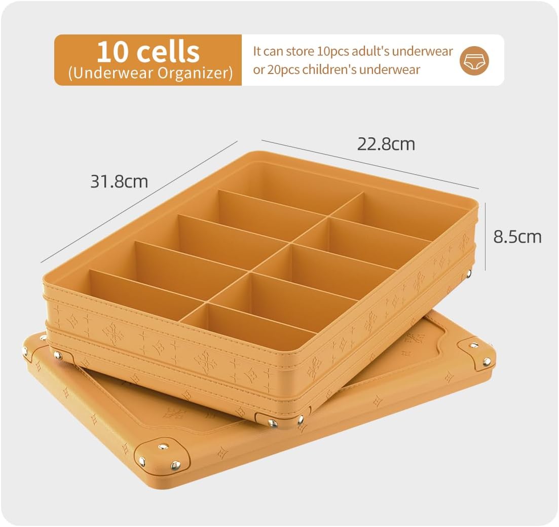 BEAU COLIN Organizador de cajones para ropa interior, organizador de 10 celdas de calcetines con tapa, cajas de almacenamiento apilables para