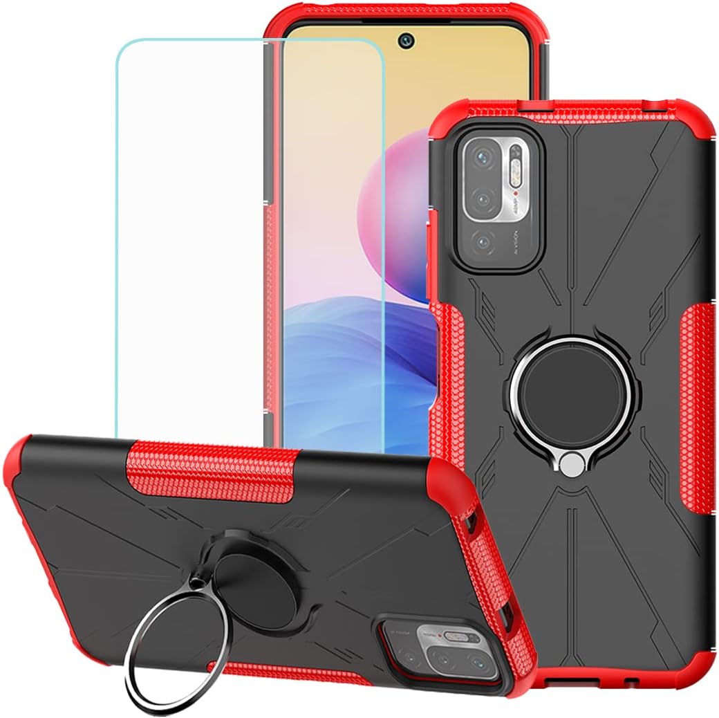 Funda compatible con Redmi Note 10 5GPoco M3 ProRedmi Note 10T 5G con protector de pantalla de vidrio templado, soporte magnético para Xiaomi Redmi