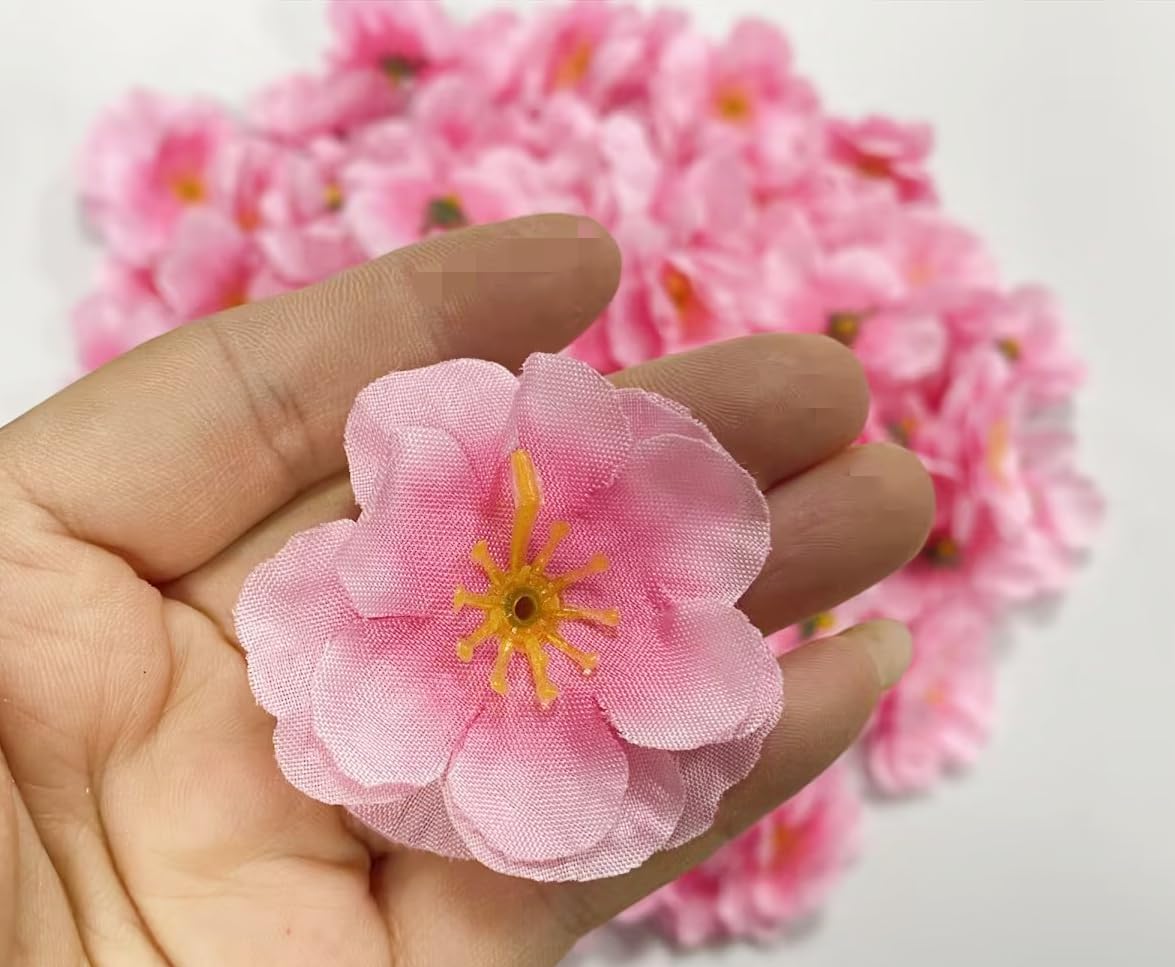 100 cabezas de flores de cerezo artificiales de seda para primavera, flor de ciruelo falso, relleno de jarrón, ramilletes para decoración de boda,