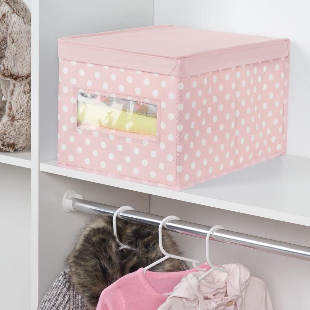 mDesign Organizador grande de tela apilable y suave con ventana frontal y tapa para dormitorio de niñosniños, sala de juegos, aula, color rosa