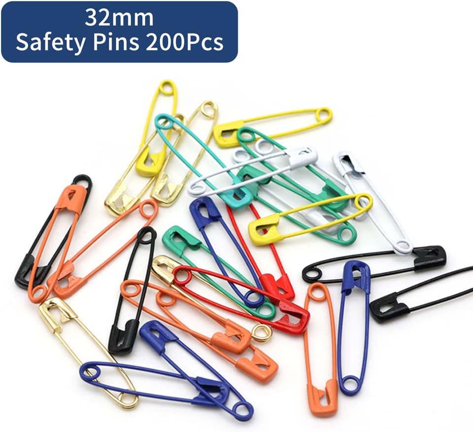 200 pines de seguridad de colores, kit de pasadores de seguridad pequeños de 1.26 pulgadas, surtido colorido a granel para acolchar, ropa, pañales