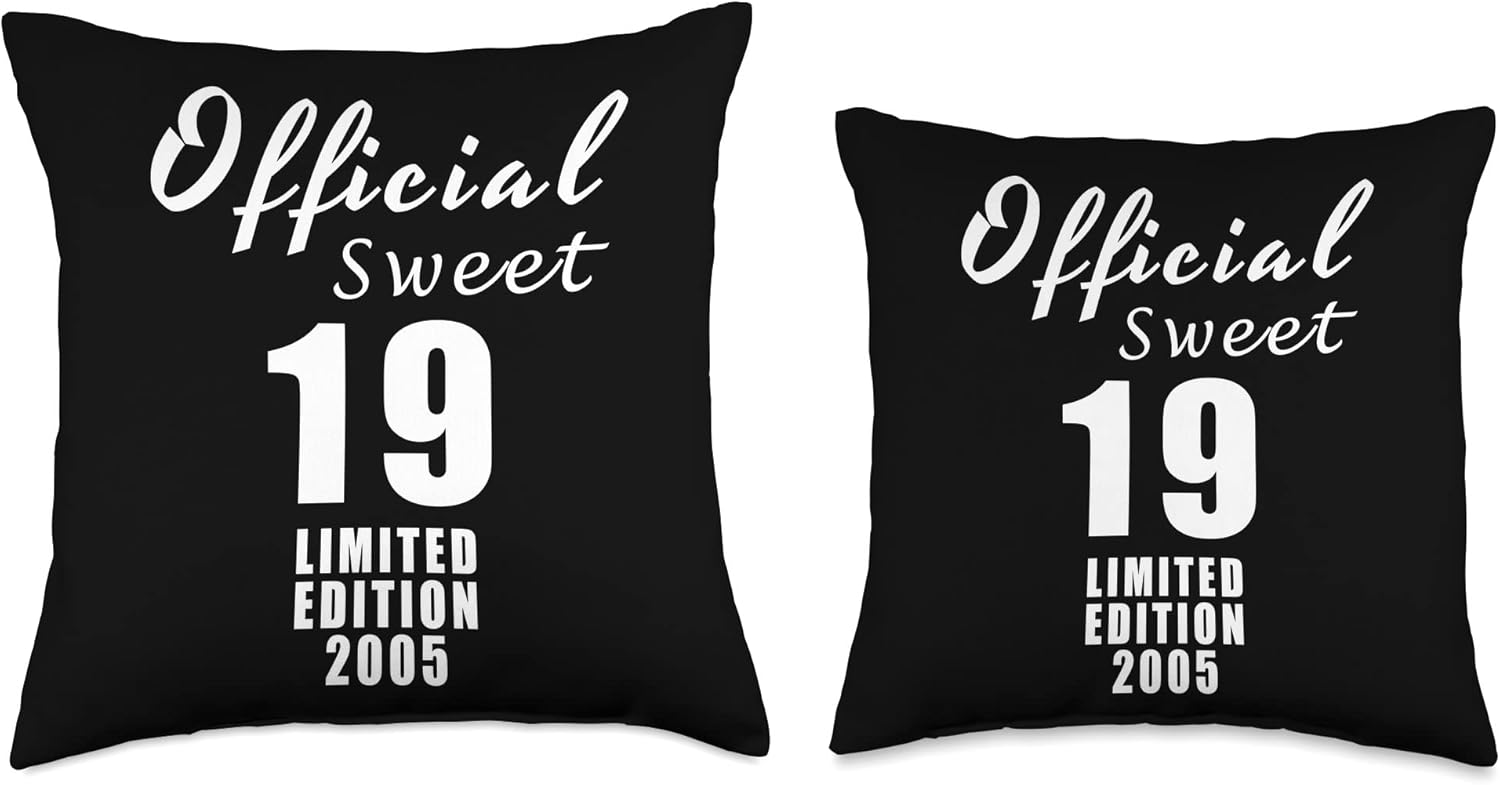 Official Sweet 19 Limited Edition 2005 Funny Retro Throw Pillow, 16×16, Multicolor