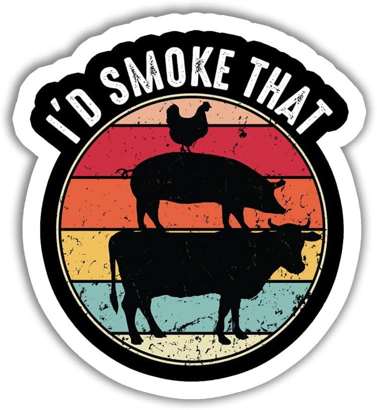 3 calcomanías con texto en inglés “I d Smoke That”  Divertida pechuga de humo, no metanfetamina, barbacoa, barbacoa, parrilla, cerdo, decoración de