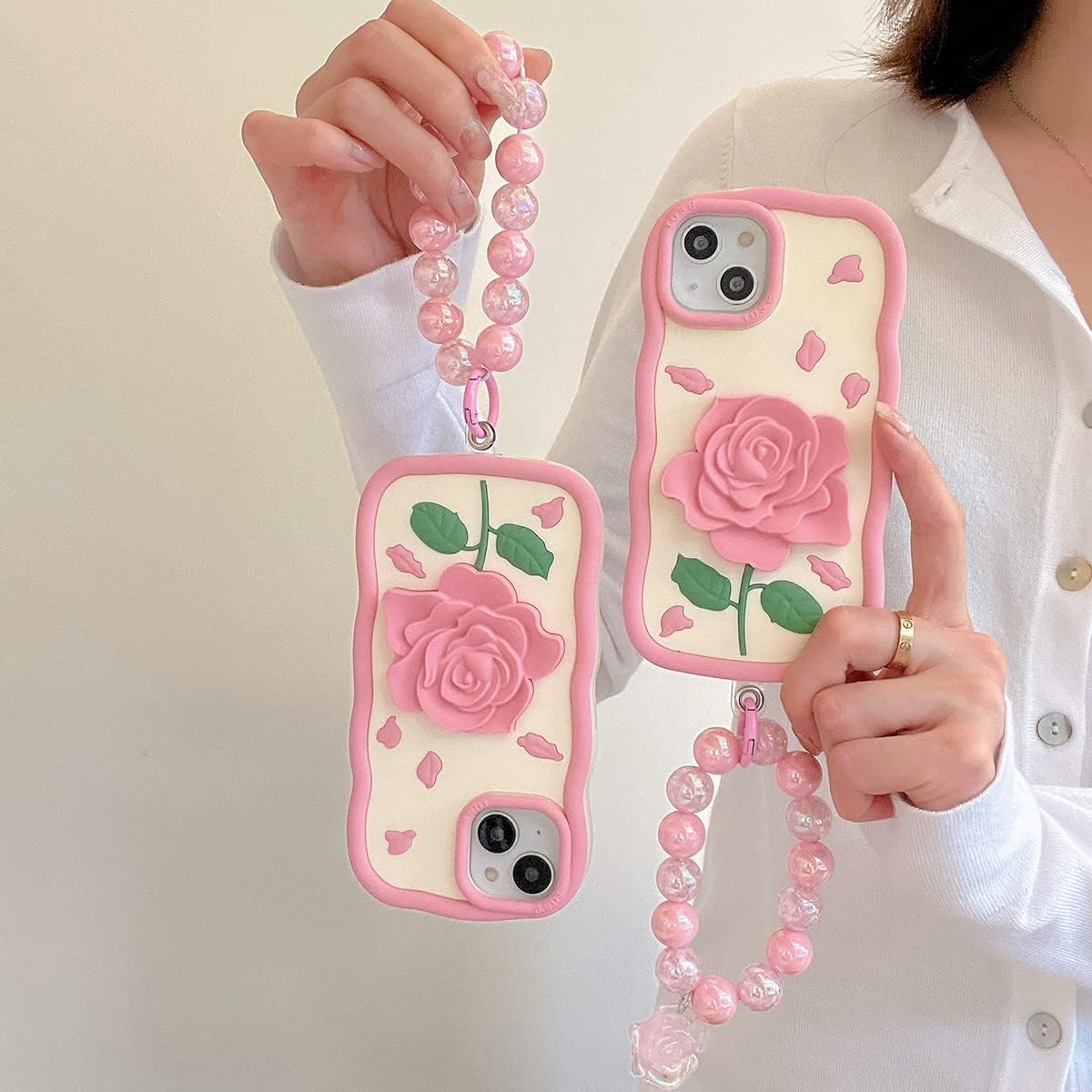 Funda para iPhone 11, linda funda 3D Kawaii para teléfono, diseño divertido de rosas y flores de dibujos animados con correa de mano, funda de