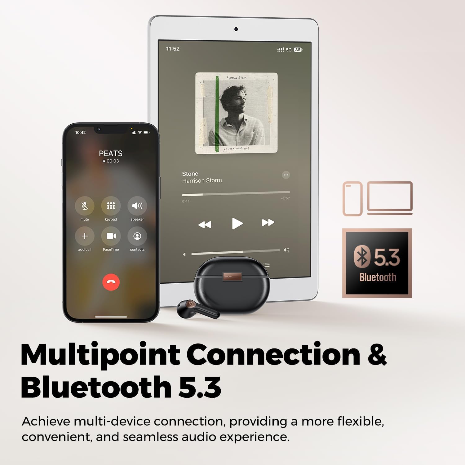 SoundPEATS Air4 Pro Auriculares inalámbricos con cancelación de ruido, auriculares Bluetooth 5.3 con 6 micrófonos CVC 8.0 ENC, auriculares