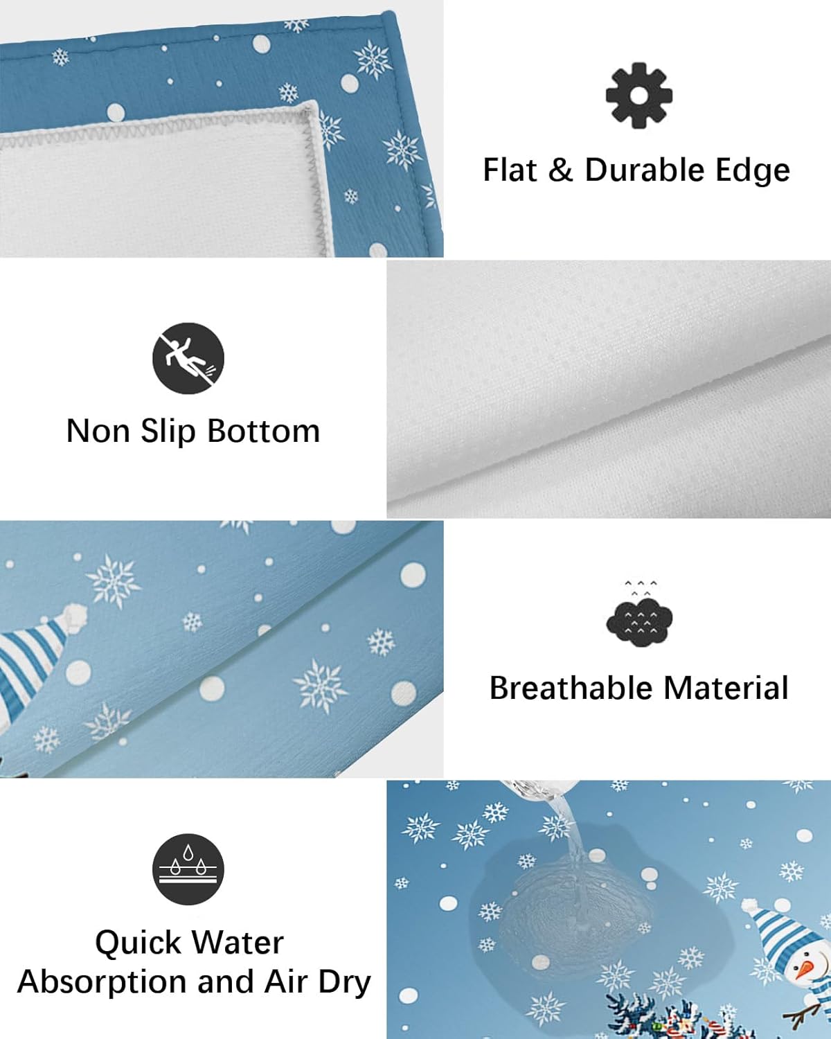 Outdoor Rug Carpet Waterproof 4×6 ft Area Rug, Merry Christmas Snow Xmas Tree Cute Ombre Blue Snowman Snowflake Large Floor Mat for Patio Balcony