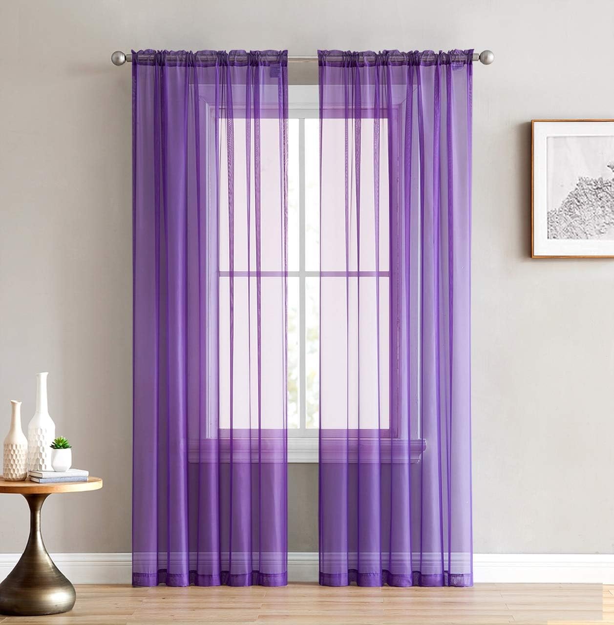 Empire Home Addison – Cortinas de gasa transparente para ventana, juego de 2 (morado, estándar de 84 pulgadas)