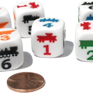 Juego de 6 dados Koplow de 0.709in D6 de borde redondeado, color blanco con grabados multicolor Juego de 6 dados Koplow de 0.709in D6 de borde redondeado, color blanco con grabados multicolor