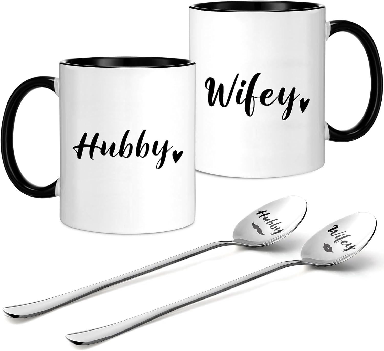 Hoolerry Juego de 2 tazas de café y cucharas para parejas, regalo de compromiso para parejas recién comprometidas, regalo de despedida de soltera,