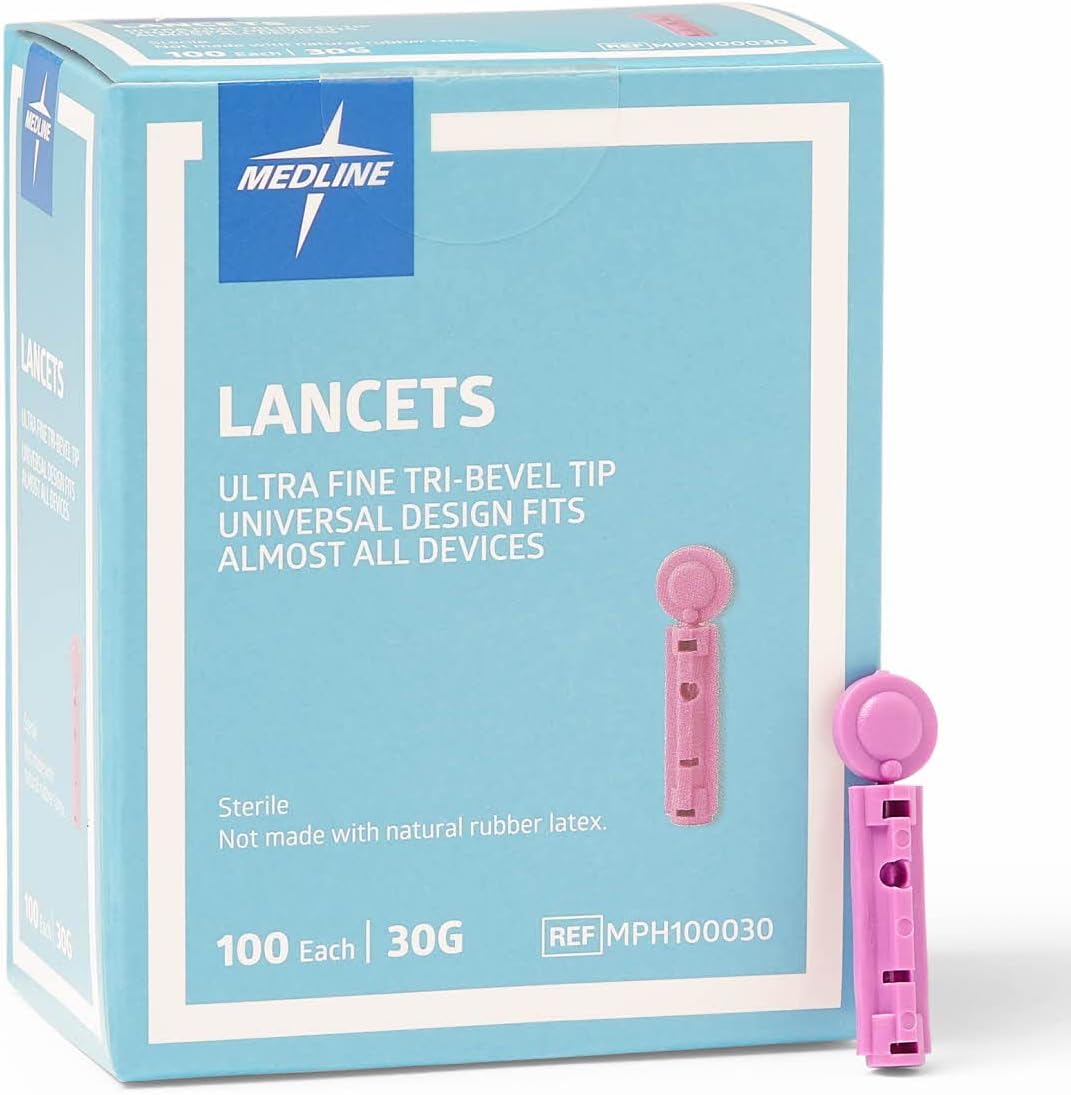 Medline Lanceta de uso general, se puede utilizar con la mayoría de dispositivos de punción universales, 30G, caja de 100 unidades (paquete de 3)