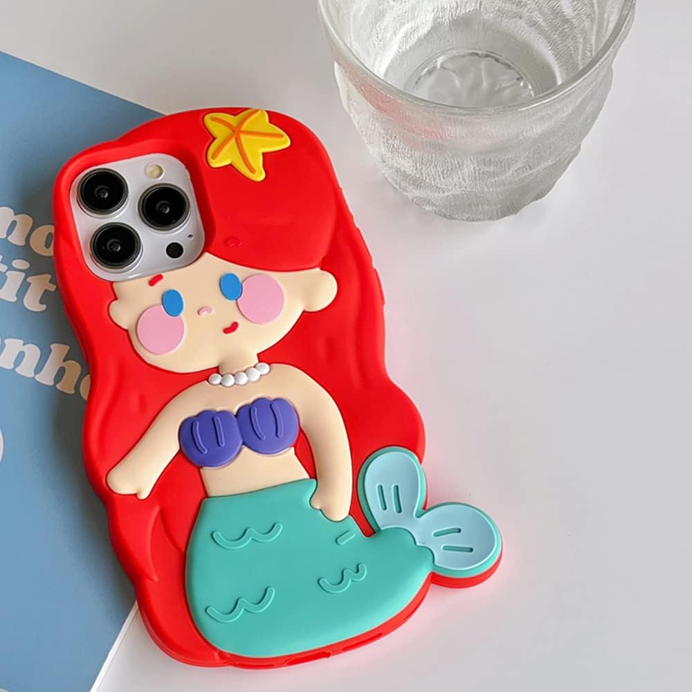 Funda de silicona para iPhone 12 Pro Max de 6.7 pulgadas, funda de teléfono de sirena roja Kawaii 3D, funda gruesa a prueba de golpes, suave, retro,