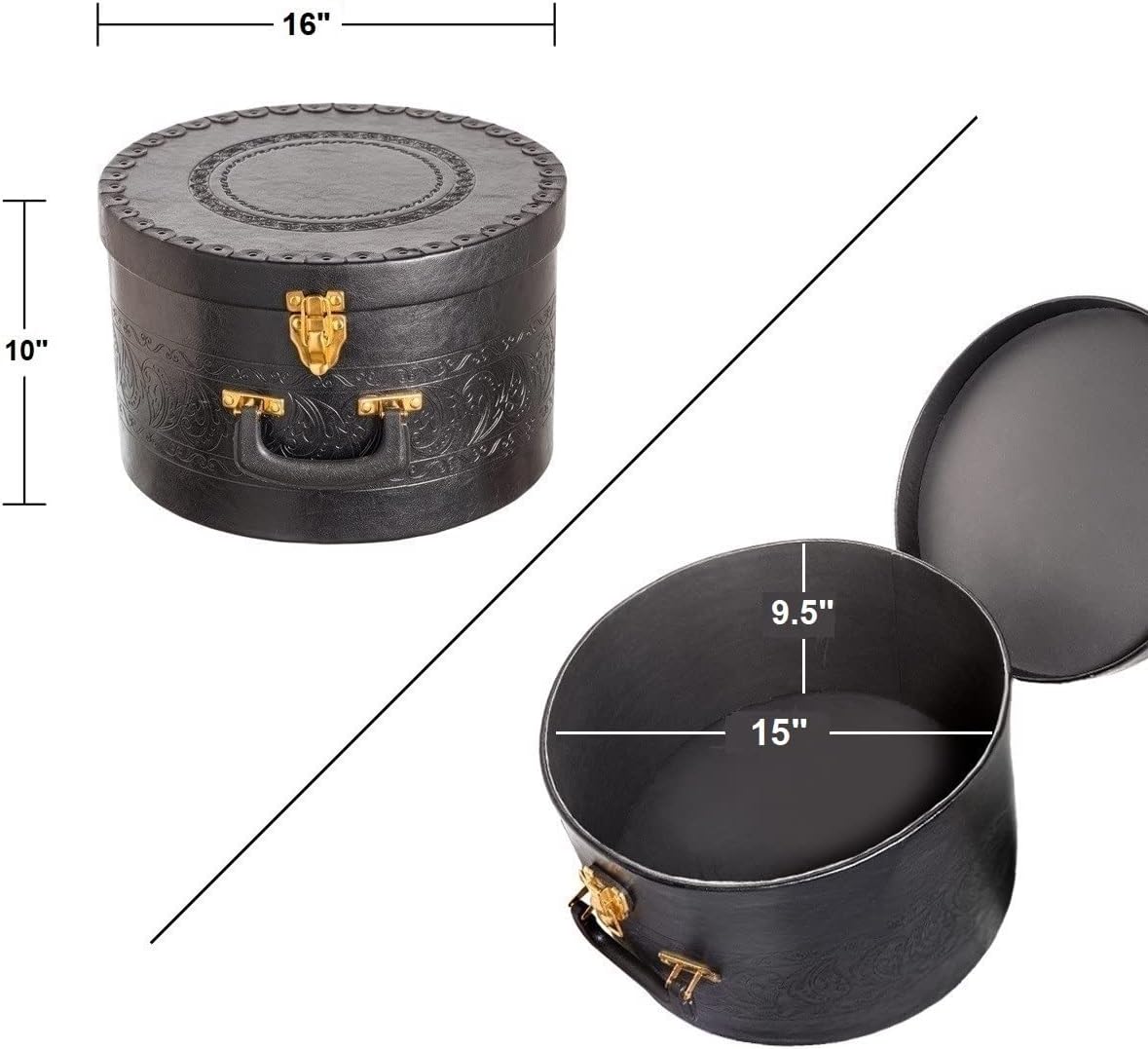 Creative Scents Caja grande para sombreros para hombres y mujeres, contenedor redondo para sombreros, fácil de viajar, con tapa de bloqueo dorada y