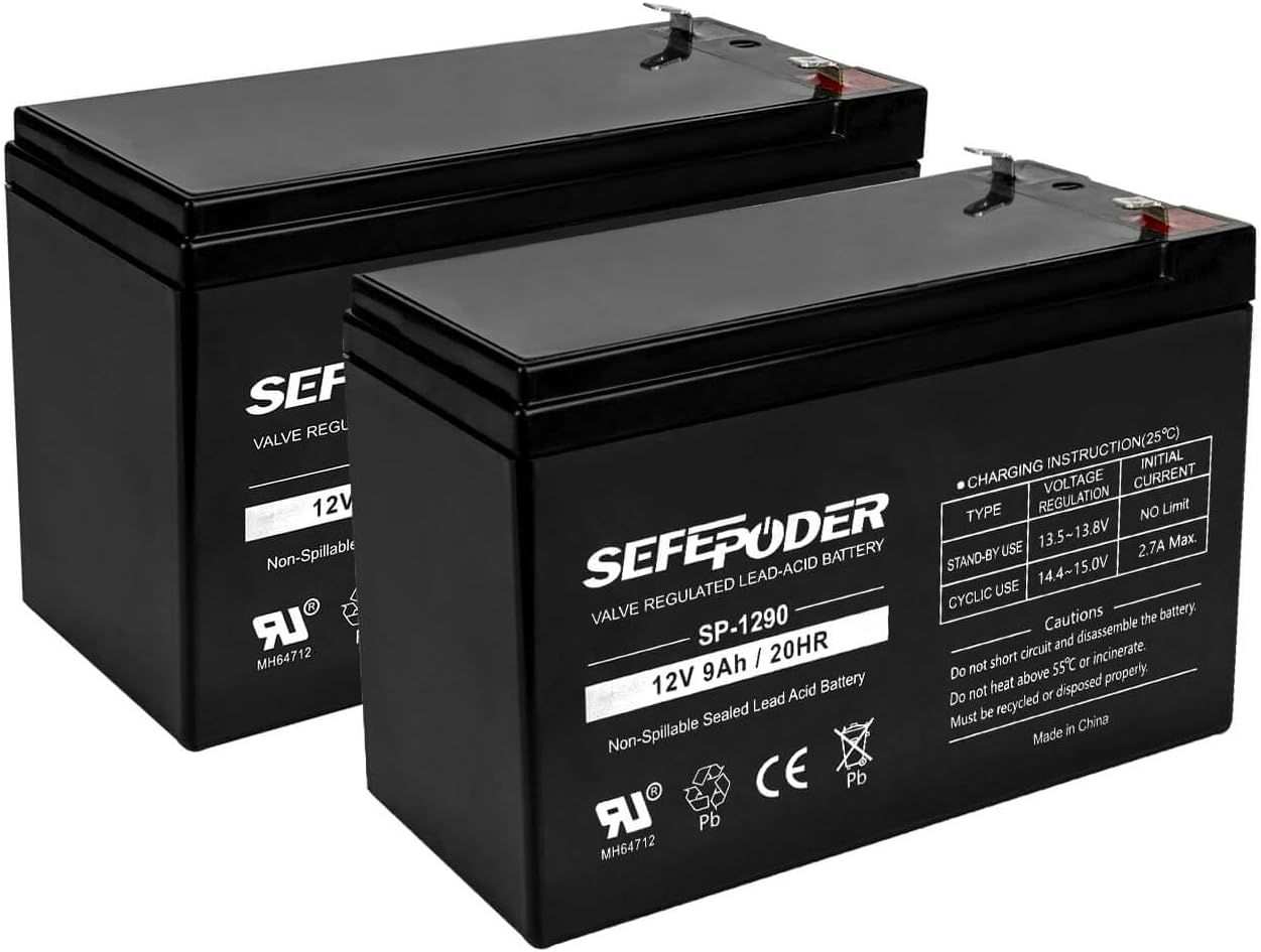 Paquete de 2 baterías de plomo ácido selladas recargables de 12 voltios 9ah (terminales F2)