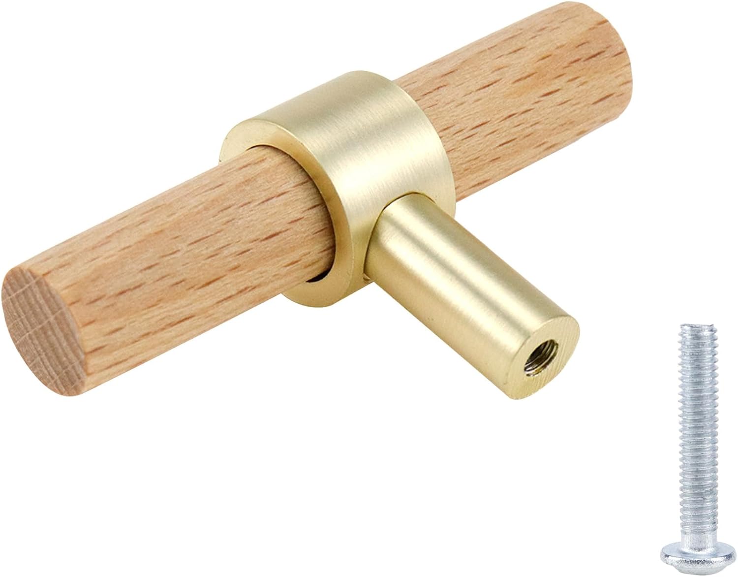 2 pomos de madera de haya para gabinetes, muebles, armarios, armarios, cajones, tiradores de madera marrón oscuro con tornillo para cocina,