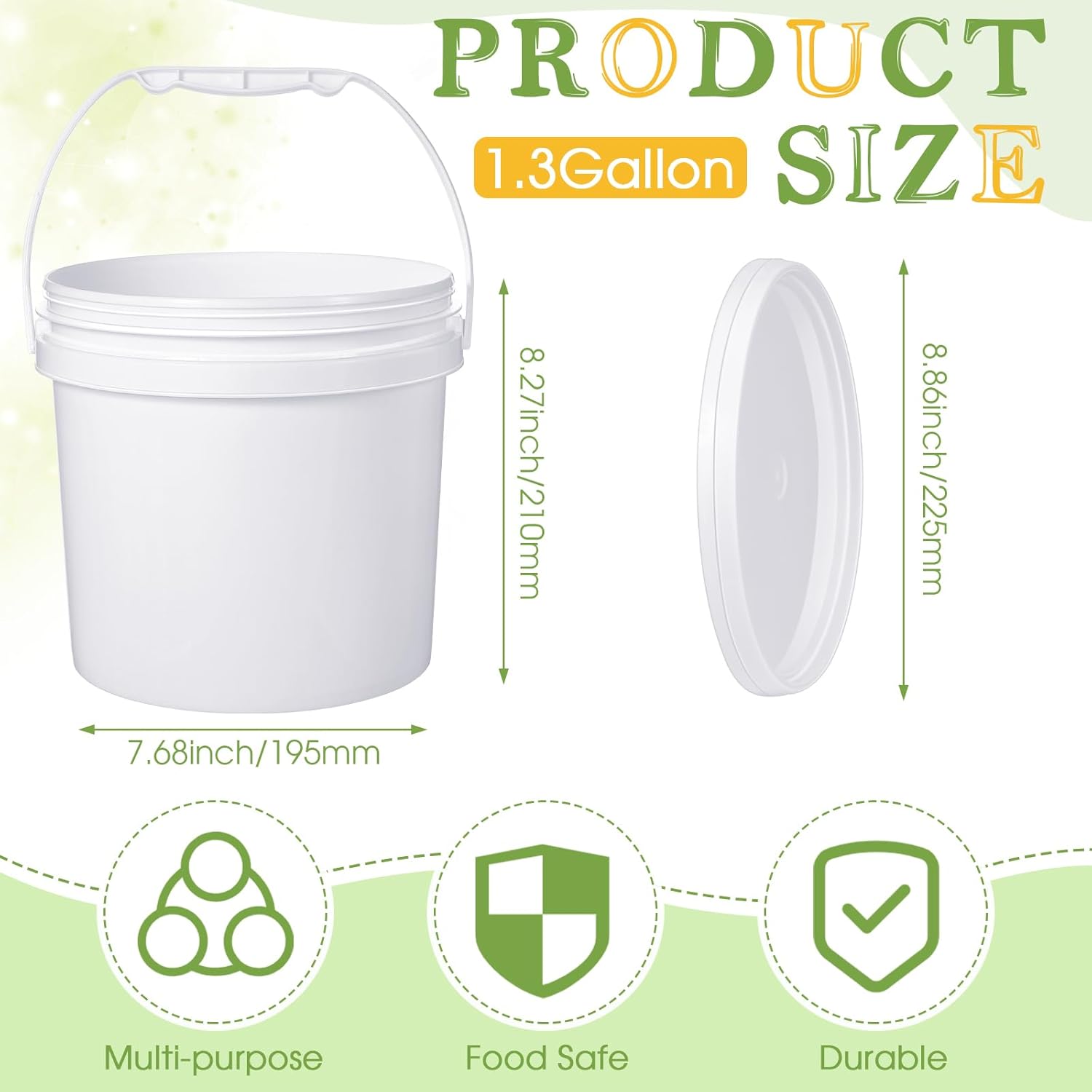 8 cubos de plástico con asa y tapa, contenedor duradero y resistente, seguro para alimentos, para almacenamiento multiusos, pintura, proyectos de