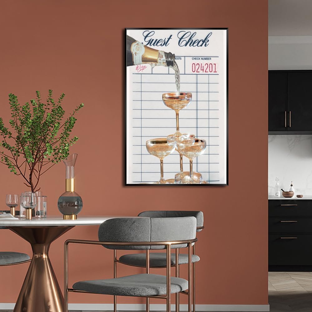 eursky Arte de pared de champán moderno con diseño de cuadros de invitados, diseño retro de champán, póster estético en lienzo para cóctel,