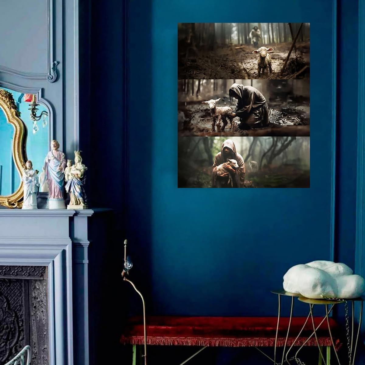 Jesus Paintings – Póster decorativo de satén con retrato de The Good Shepherd, decoración de pared religiosa para el hogar, dormitorio, 24 x 30