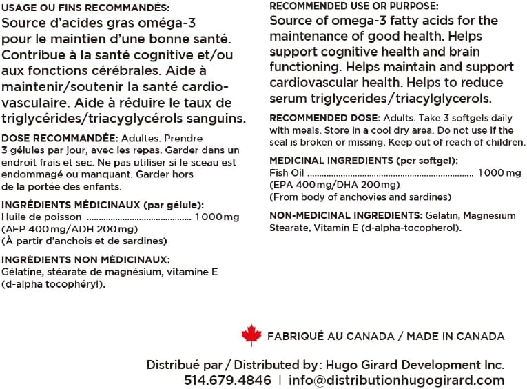 ++Hugo Omega-3 Cápsulas Nutrición Girard 120 Cápsulas EPA+DHA+Aceite de Anchoa y Sardina