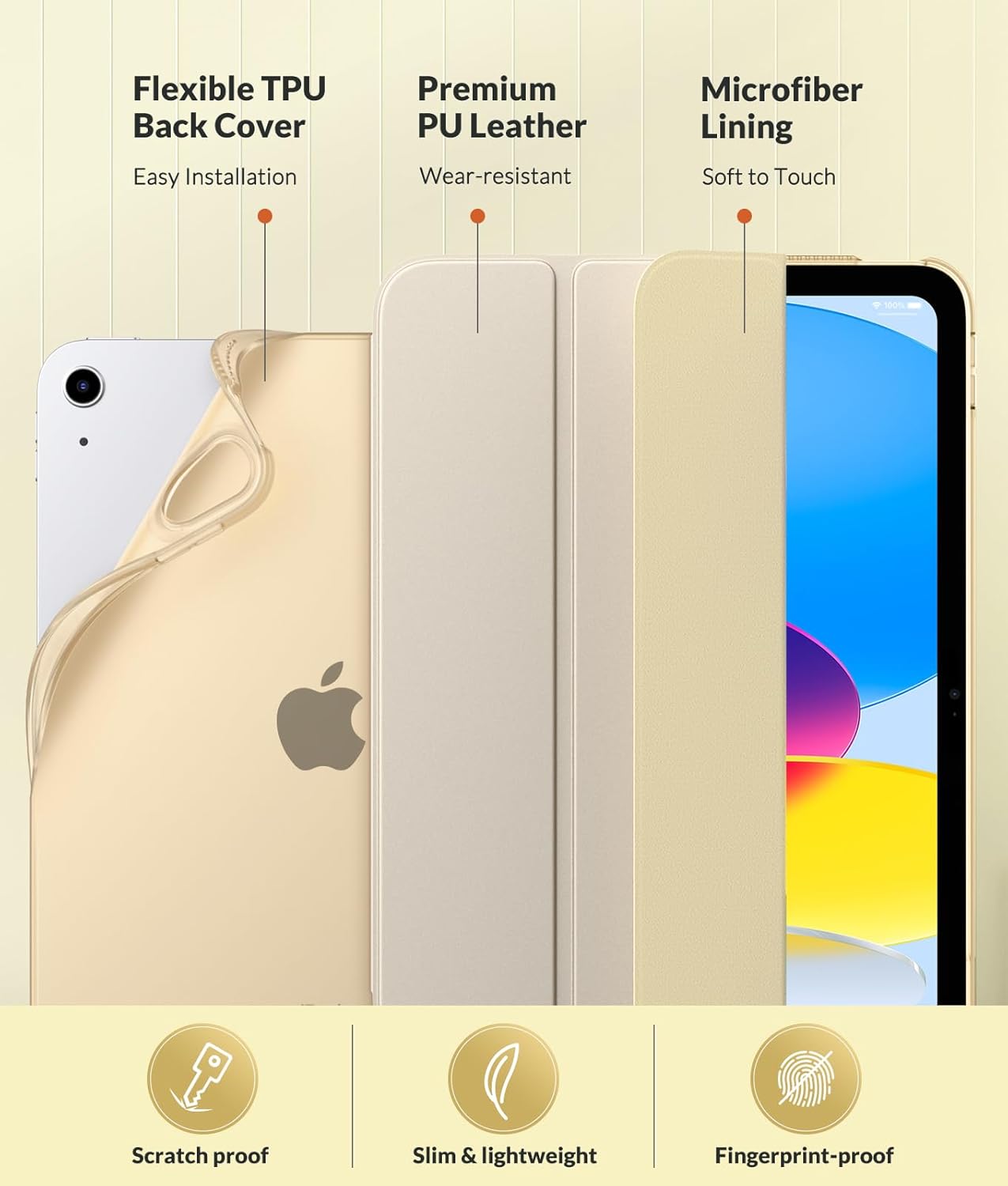 MoKo Funda para iPad de 10 generación 2022, iPad 10.9 con cubierta trasera de TPU suave translúcido esmerilado, funda delgada con función de