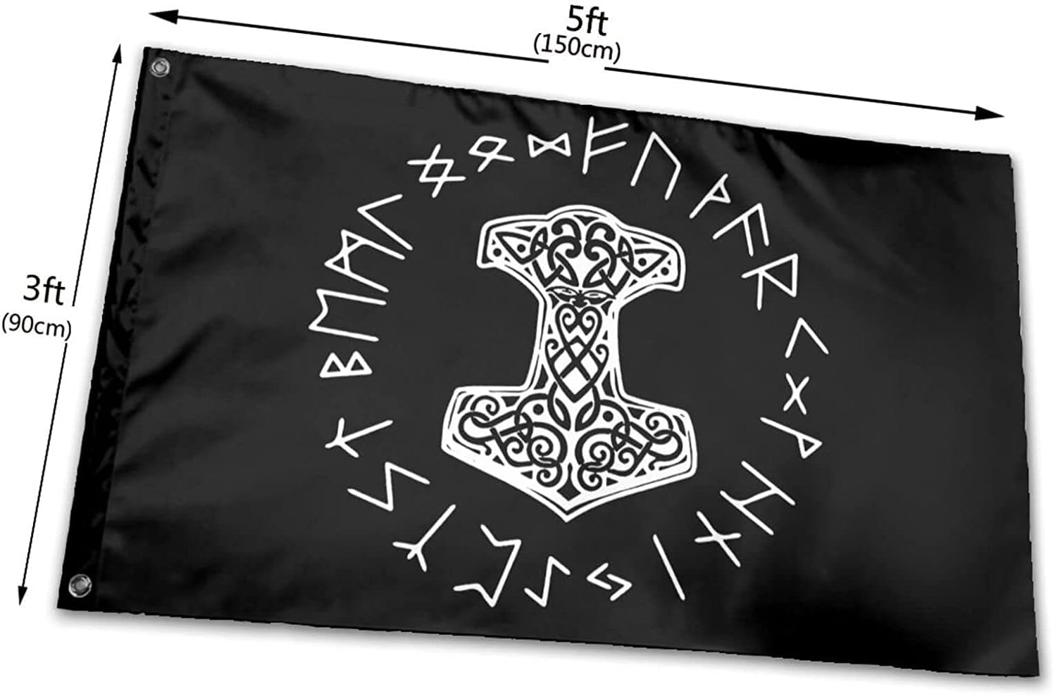 Vikings Mjolnir and Rune Wheel – Bandera nórdica para exteriores e interiores y exteriores, decoración de casa, bandera duradera para jardín