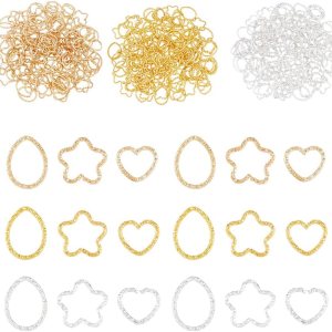 SUPERFINDINGS 450 piezas de 3 estilos de anillos de salto abiertos de 3 colores con forma de lágrima hueca estrella corazón marco conector metal SUPERFINDINGS 450 piezas de 3 estilos de anillos de salto abiertos de 3 colores con forma de lágrima hueca estrella corazón marco conector metal