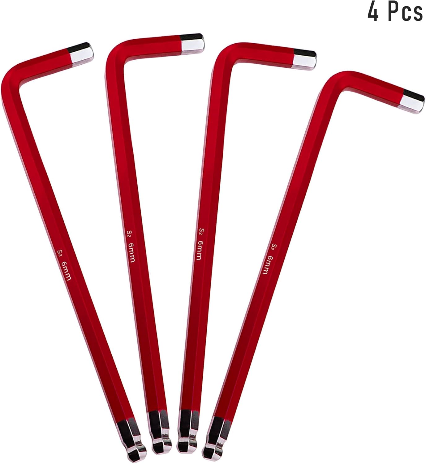FOCMKEAS 4 llaves Allen de extremo de bola de 0.236 in, llave hexagonal interna, herramienta de reparación de acero S2 de brazo largo en forma de L,