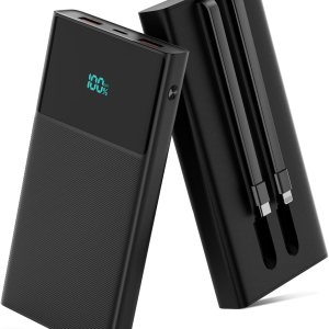 Cargador portátil con 2 cables integrados (USB-C e iOS), cargador de teléfono duradero de carga rápida PD de 13000 mAh con pantalla LED, cargador de Cargador portátil con 2 cables integrados (USB-C e iOS), cargador de teléfono duradero de carga rápida PD de 13000 mAh con pantalla LED, cargador de