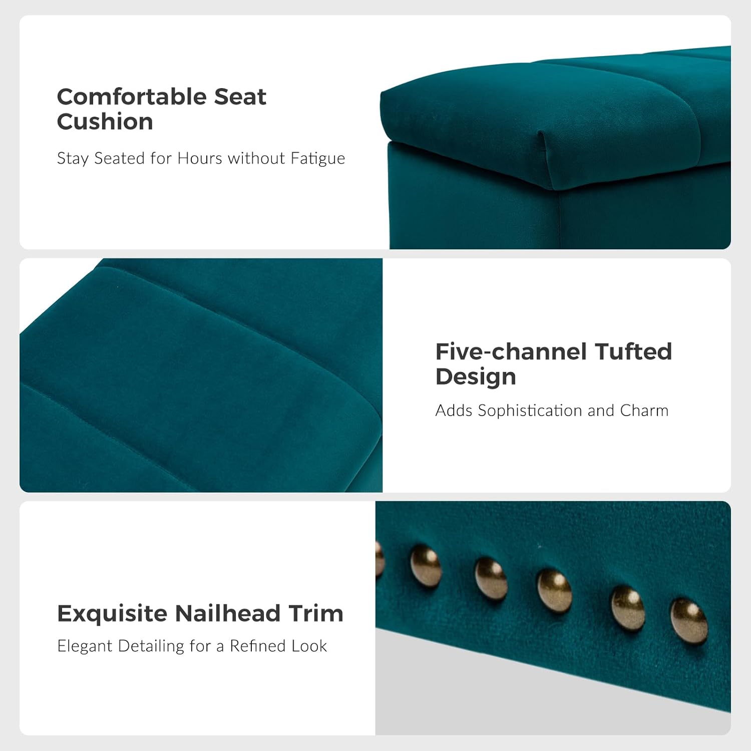 HULALA HOME Banco otomano moderno de terciopelo con tapa abatible con borde de clavos, banco tapizado para dormitorio para el extremo de la cama,